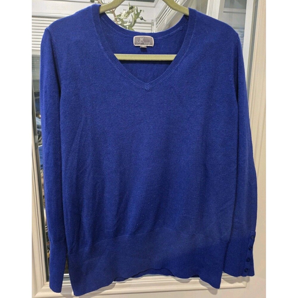 JM Collection Royal Blue Long Sleeve V-Neck Sweater Size Buttons Women's 2X